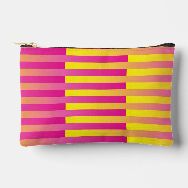 Pink Yellow Orange Striped Pattern Small Accessory Pouch (Front)