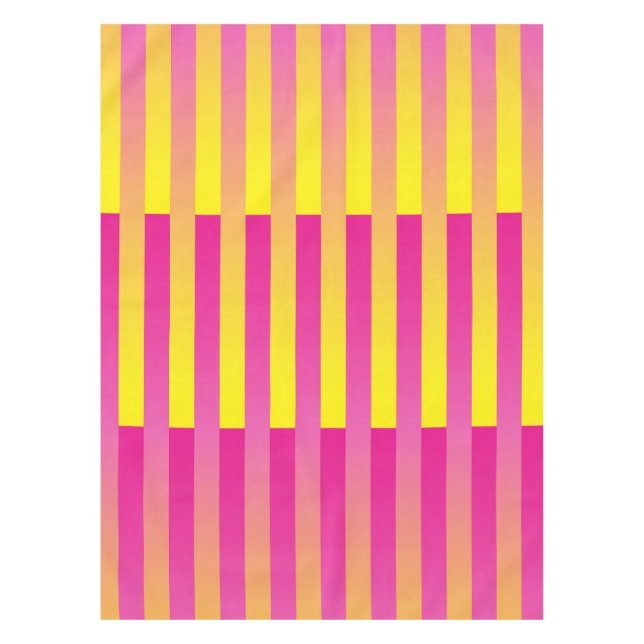 Pink Yellow Orange Striped Pattern Tablecloth (Front)