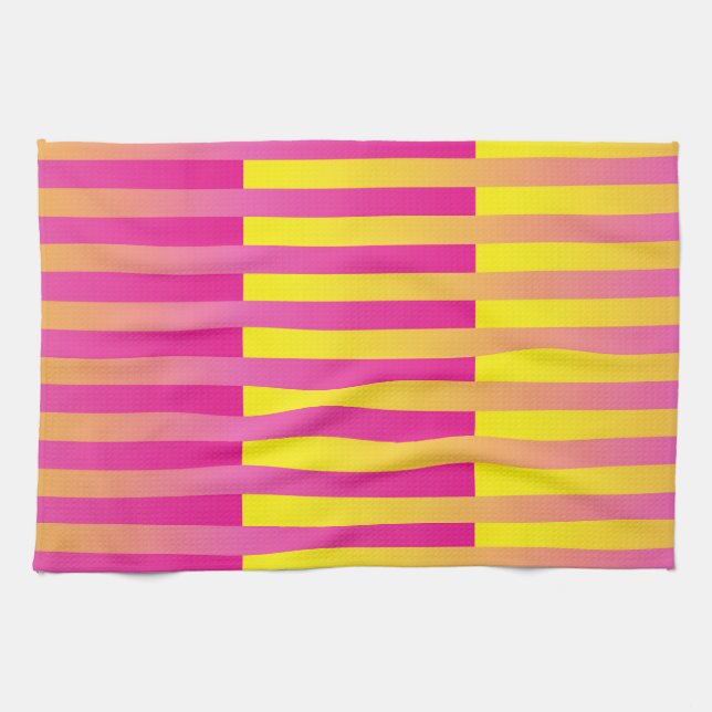 Pink Yellow Orange Striped Pattern Tea Towel (Horizontal)