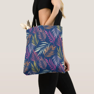 Pink Yellow Orange Tropical Palm Leaves Tote Bag