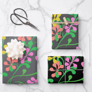 Pink Yellow Orange wildflowers Boho Floral Wrapping Paper Sheet