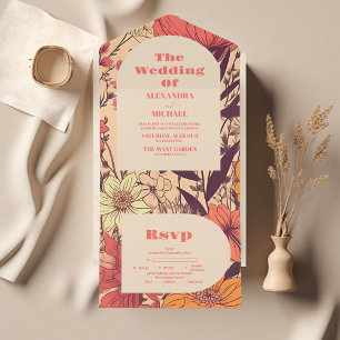  Pink Yellow Orange Wildflowers Wedding All In One Invitation