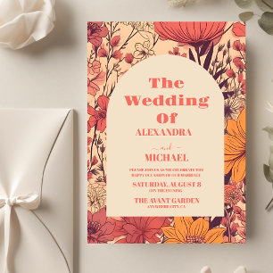  Pink Yellow Orange Wildflowers Wedding Invitation