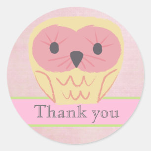 Pink & Yellow Owl Thank You Label Sticker