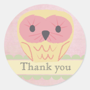 Pink & Yellow Owl Thank You Label Sticker