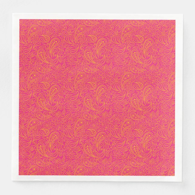 Pink yellow paisley pattern napkin (Front)