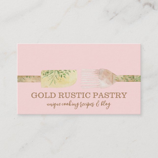 Pink Yellow Pastry eucalyptus leaf spoon Business Card (Front)
