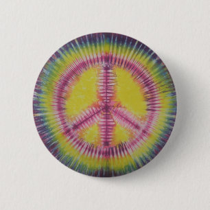 Pink & Yellow Peace Sign Tie Dye Flair Button