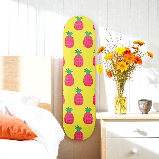 Pink Yellow Pineapple Tropical Pattern Skateboard (Creator Uploaded)
