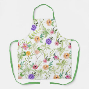 Pink Yellow Pink Purple Floral Greenery  Apron