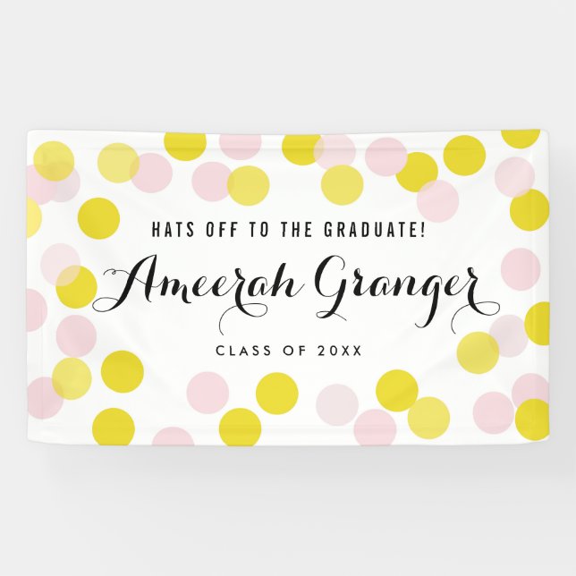 Pink & Yellow Polka Dots Confetti Graduation Banner (Horizontal)