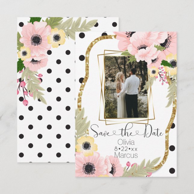 Pink Yellow Poppy Save the Date Floral Photo Invitation (Front/Back)