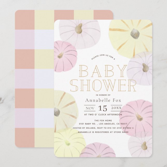 Pink & Yellow Pumpkin Girl Baby Shower Invitation (Front/Back)