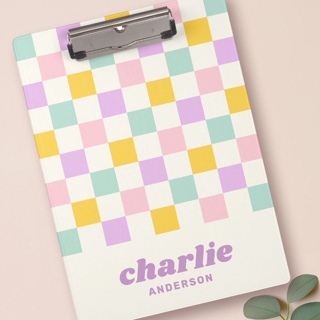 Pink yellow purple blue chequerboard clipboard (Pink yellow purple blue checkerboard clipboard)