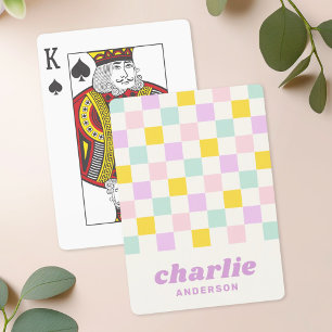 Pink yellow purple blue chequerboard playing cards