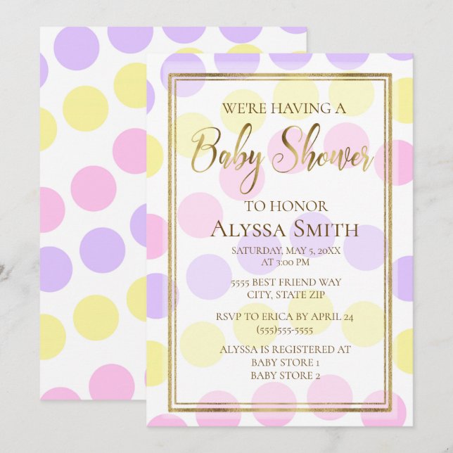 Pink Yellow Purple Pastel  Girl Shower Invitation (Front/Back)