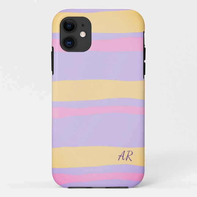 Pink Yellow Purple Pastel Wavy Stripes iPhone Case (Back)