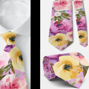 Pink Yellow Purple Spring Lavender Floral Neck Tie