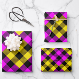 Pink & Yellow Quilt Buffalo Plaid Holiday Wrapping Paper Sheet