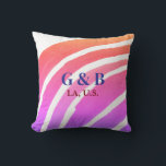 Pink yellow rainbow add couple name place city wed cushion<br><div class="desc">design</div>