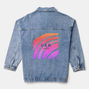 Pink yellow rainbow add couple name place city wed denim jacket