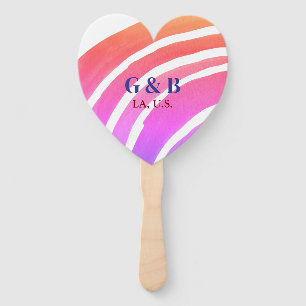 Pink yellow rainbow add couple name place city wed hand fan