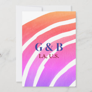 Pink yellow rainbow add couple name place city wed invitation