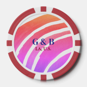 Pink yellow rainbow add couple name place city wed poker chips