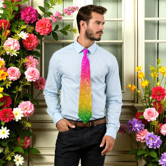 Pink Yellow Rainbow Pride Glitter  Tie