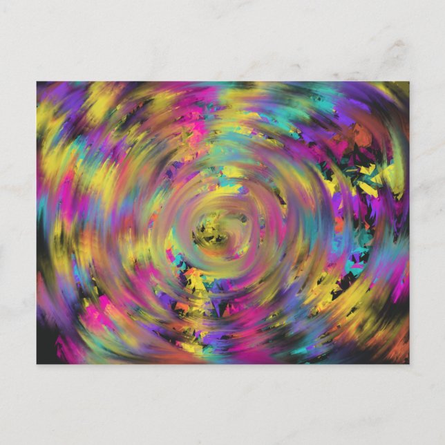 Pink Yellow Rainbow Spiral Funky Cool Abstract Art Postcard (Front)