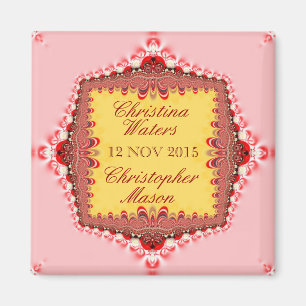 Pink Yellow Red Satin+Lace Wedding Favours Magnet