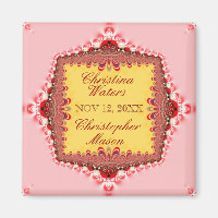 Pink Yellow Red Satin+Lace Wedding Favours Magnet