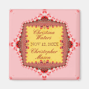 Pink Yellow Red Satin+Lace Wedding Favours Magnet