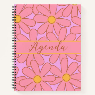 Pink & Yellow Retro Floral Pattern Notebook