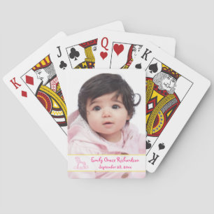 Pink Yellow Rocking Horse Baby Photo Playing Cards