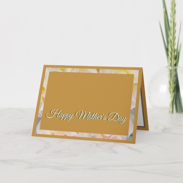 Pink Yellow Rose Cluster Golden Mothers Day Card (Front)