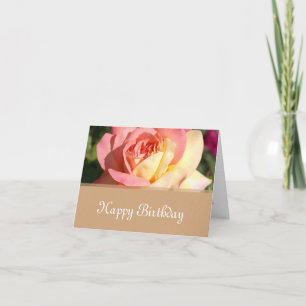 Pink, yellow rose flowers Happy Birthday Card