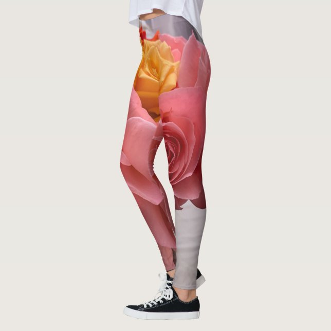 Pink yellow rose Leggings (Left)