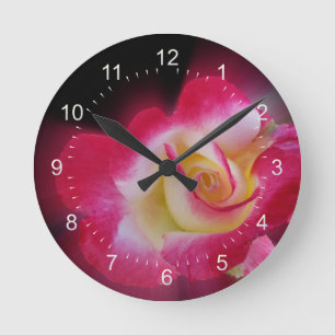 pink yellow rose round clock