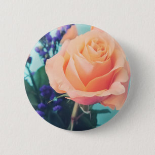 pink yellow rose with mint background 6 cm round badge