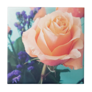 pink yellow rose with mint background tile