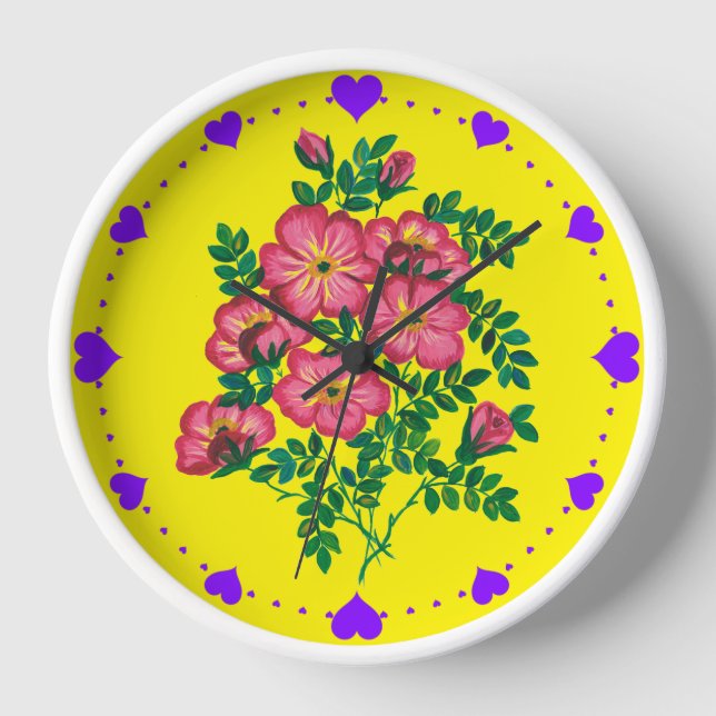Pink Yellow Roses Clock (Front)