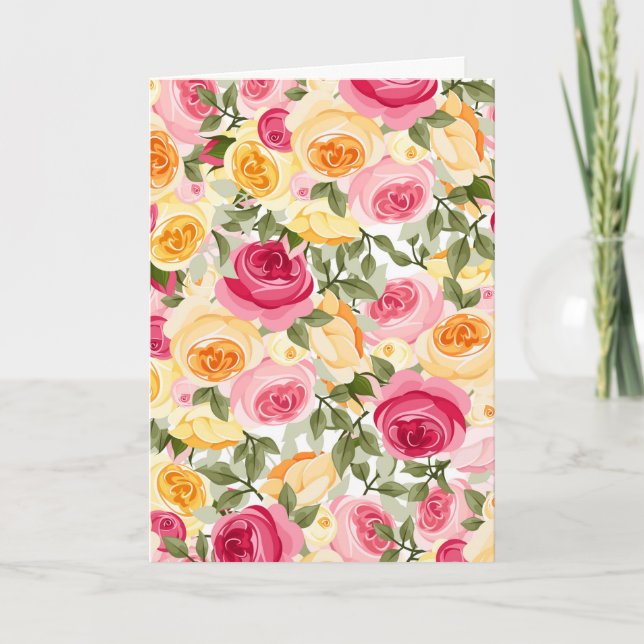 Pink & Yellow Roses Farmhouse Shabby Chic Floral Card (Front)