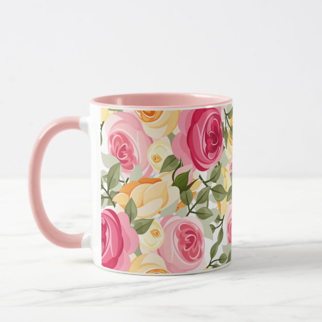 Pink & Yellow Roses Farmhouse Shabby Chic Floral Mug (Left)