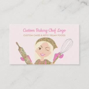 Pink Yellow Smile Bakery Girl Chef blush Pastry Business Card