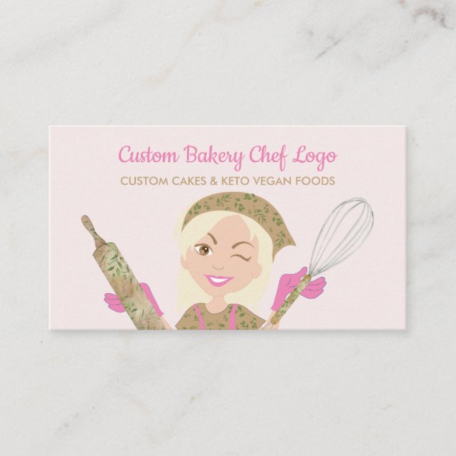 Pink Yellow Smile Bakery Girl Chef blush Pastry Business Card (Front)