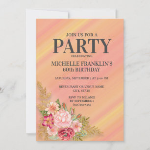 Pink Yellow Spring Garden Floral 60th Birthday Invitation