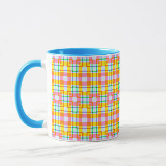 Pink Yellow Square Pattern Spring Colours Mug