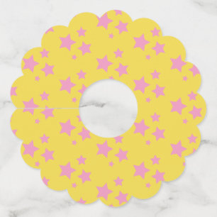 Pink Yellow Stars Modern design Wine Glass Tag