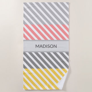 Pink Yellow Striped simple multicolor cool unique Beach Towel